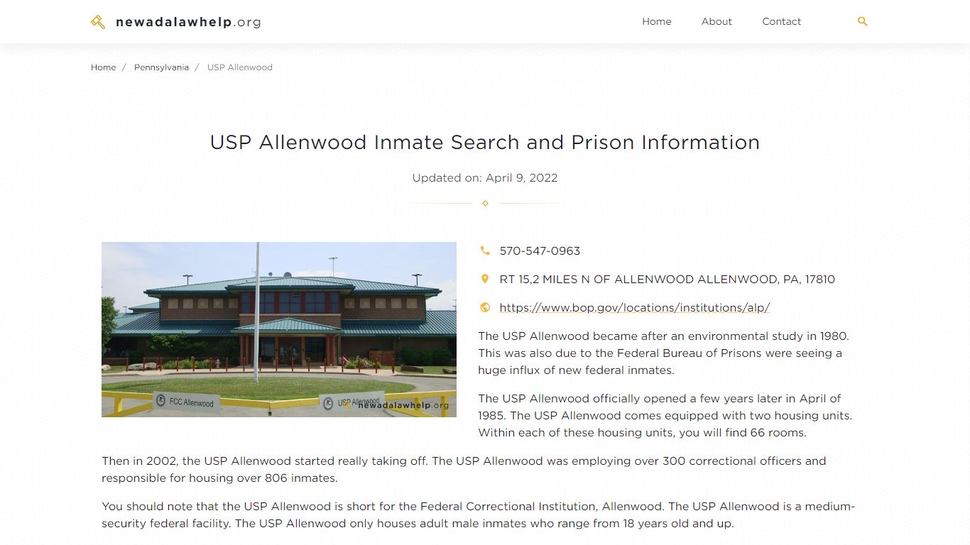 USP Allenwood Inmate Search, Visitation, Phone no ...