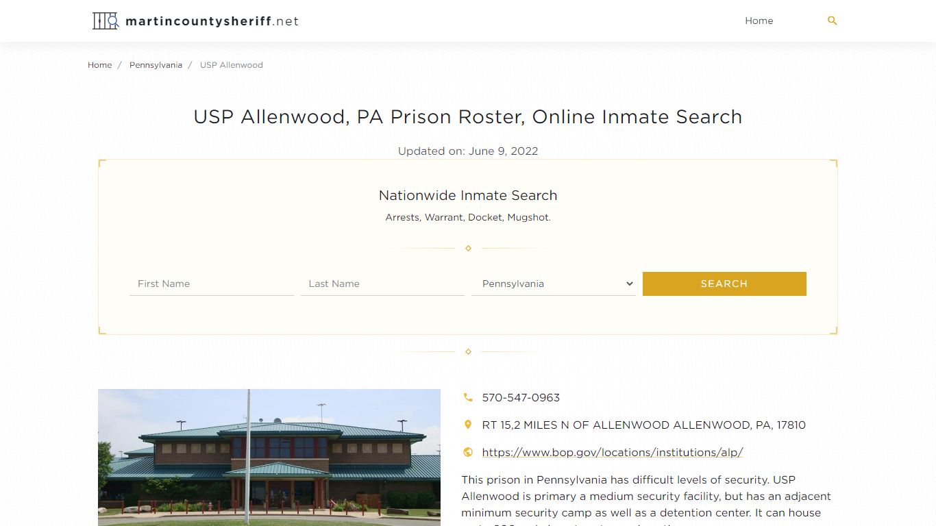 USP Allenwood, PA Prison Roster, Online Inmate Search ...